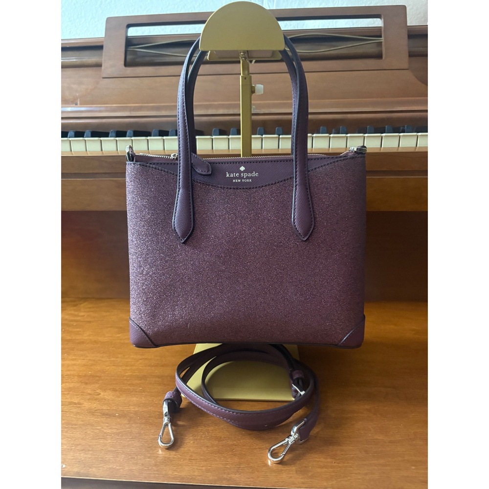 Kate Spade New York Glitter Crossgrain Leather Satchel Crossbody‎ Plum Purple